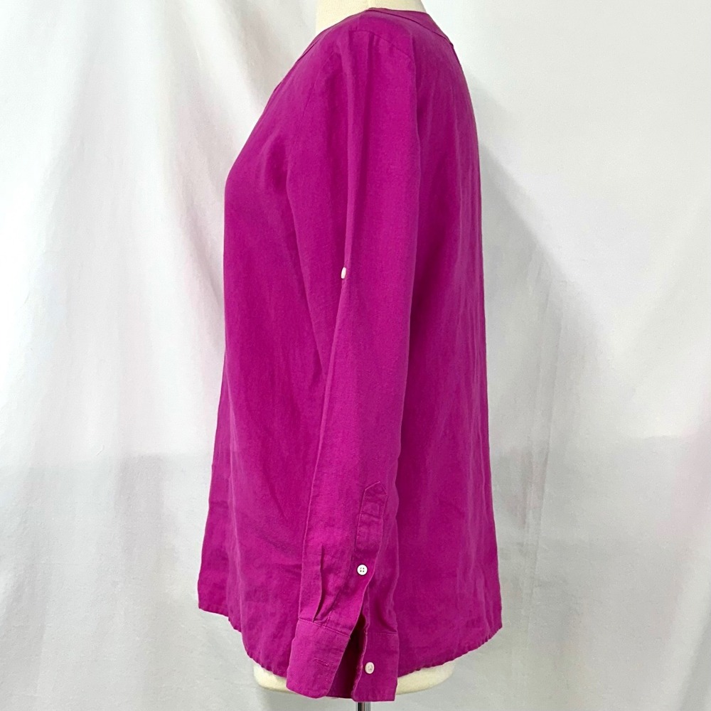 LAUREN RALPH LAUREN Fuchsia 100% Linen Roll Tab Sleeve Tunic Women's S Preppy - Picture 4 of 8